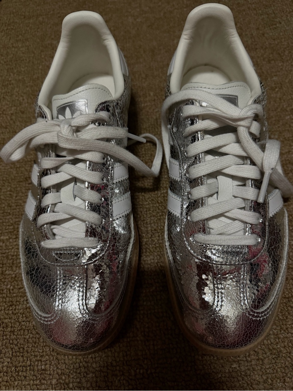 adidas Women’s Silver Sambas Metallic Low-Top Sneakers